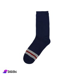 Men's Cotton Striped Long Leg Socks - Dark Blue