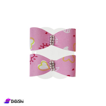 Pair of Hair Ties Bowknot Shape And a drawing of hearts - Pink