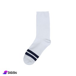 Men's Cotton Striped Long Leg Socks - White
