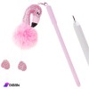 Blue Pen with Flamingo Fur Pendant - Pink Blue Pen with Flamingo Fur Pendant - Pink