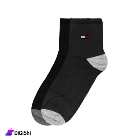 جوارب قطن بشكير رجالي ساق وسط ZOX Plus Tommy Hilfiger - أسود
