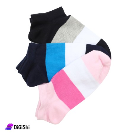 Al Samah Set Of Girls' Short Striped Cotton Socks
