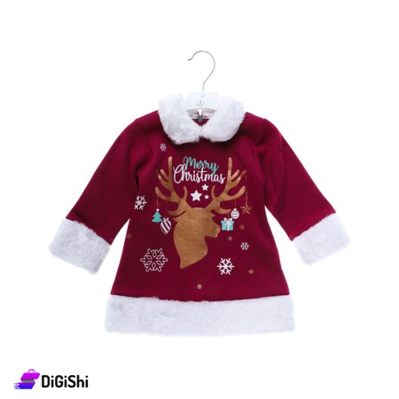 Merry Christmas Fleece Cotton Girl's Dress with Bandana