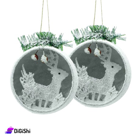 Pair of Deer Balls for Christmas Tree - White