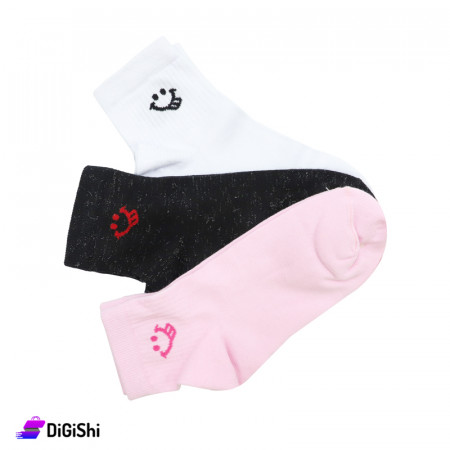Al Samah Girls' socks Medium Length with Smile Drawing - Group 3