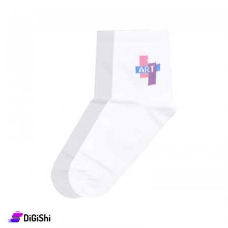 ZOX Plus Art Women's Cotton Medium Length Socks - White & Pink