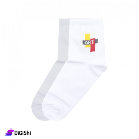 ZOX Plus Art Women's Cotton Medium Length Socks - White & Pink
