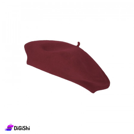 Women's Gogh Beret Cap Lined with Fur - Dark Red