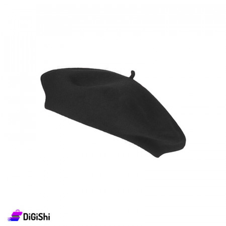 Women's Gogh Beret Cap Lined with Fur - Black