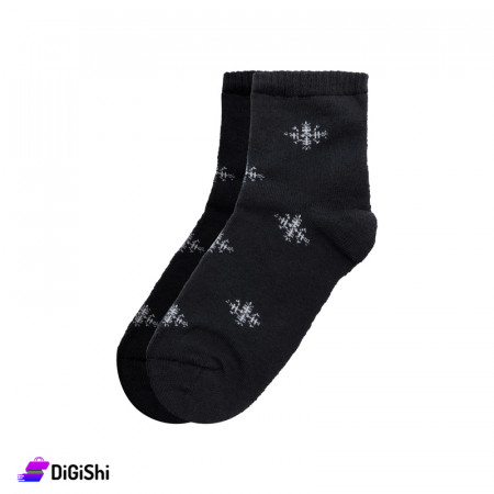 ZOX Plus Women's Fleece Lined Socks Medium Lenght Snowflake pattern- Black