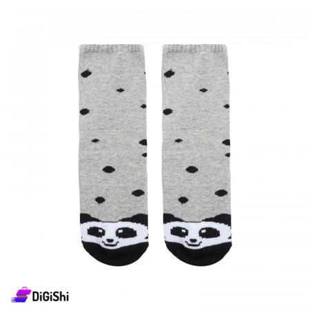 ZOX Plus Women's Medium Leg Socks with Panda Bear Drawing - Grey