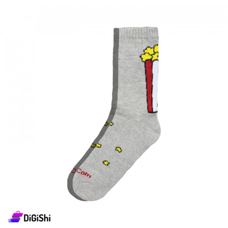 ZOX Plus Women's Long Leg Socks with Popcorn Drawing - Grey