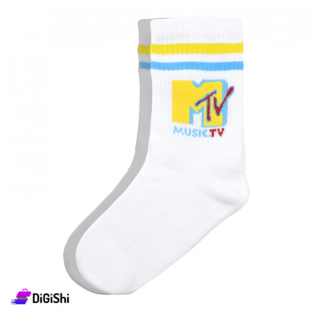 ZOX Plus Pairs of Men's Towel Long Leg Socks with M TV Logo  - White