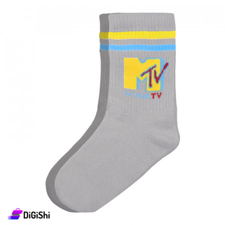 ZOX Plus Pairs of Men's Towel Long Leg Socks with M TV Logo  - Grey