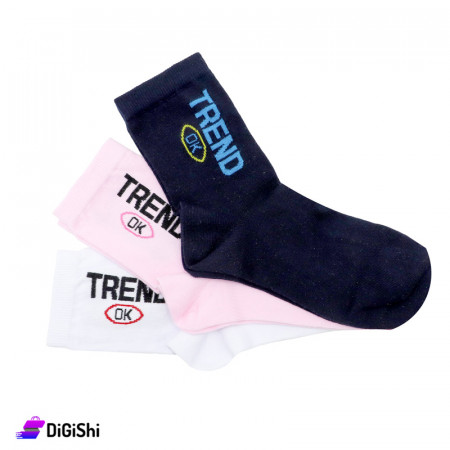 Al Samah Rainny Girls' Socks Set - Dark blue & White & Pink