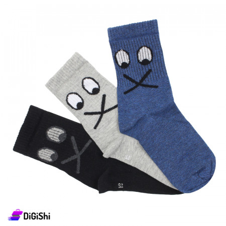 Al Samah Set Of 12 years old Kids Cotton Long Socks Eyes Drawing