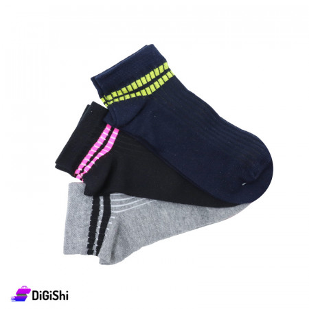 Al Samah Set Of Girl's Short Striped Socks Two Lines Drawing -  Group 1