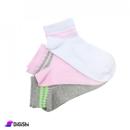 Al Samah Set Of Girl's Short Striped Socks Two Lines Drawing -  Group 2