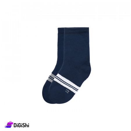 ZOX Two Lines Drawing Towel Long Kids Socks - Dark Blue
