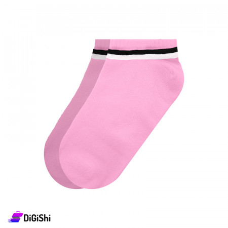 ZOX Pair Of Cotton Short Women's Socks With Two Line Drawing - Pink