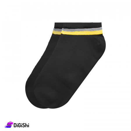 ZOX Pair Of Cotton Short Women's Socks With Two Line Drawing - Black