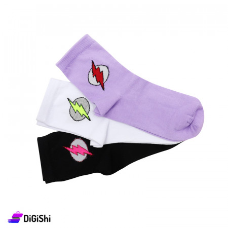 Al Samah Set Of Women Long Cotton Socks Lightning Drawing Group 1