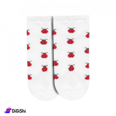 ZOX Pair Of Cotton Short Women's Socks with Ladybug Drawing - White