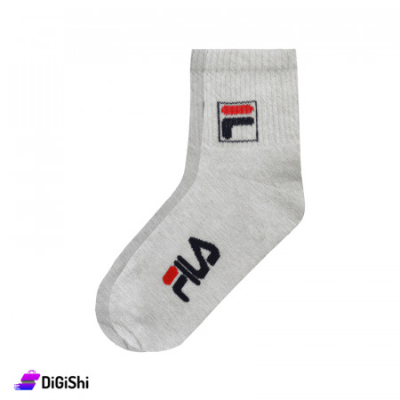 جوارب نسائية بشكير ساق وسط مع شعار FILA ZOX Plus  - رمادي