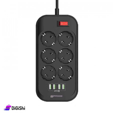 T- Power TS9011 Six Power Outlets and Four USB Ports Extension - Black