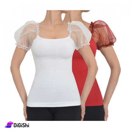 Solitaire Women's Organza Puff Sleeves Sweater