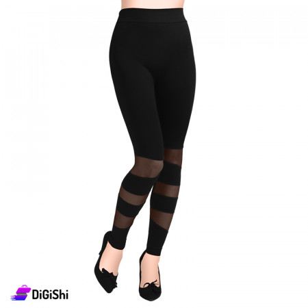 Solitaire Women's Seamless Leggings with Chiffon Cuts - Black