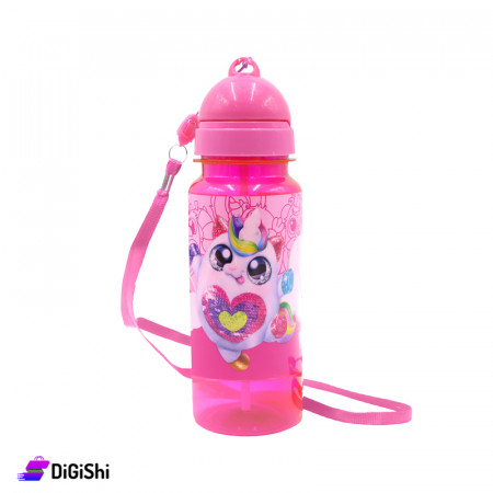 Plastic Water Bottle for Kids with Straw Rainbow - Pink