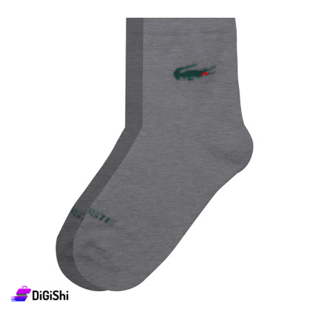 زوج جوارب رجالي بشكير ساق وسط Lacoste ZOX Plus - حديدي
