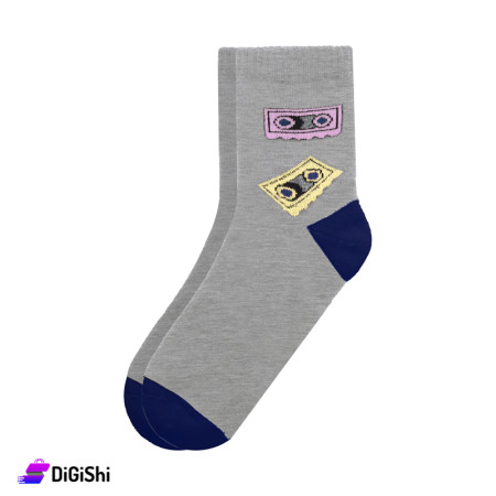 ZOX Plus Women's Towel Lined Socks Medium Length with Cassette Drawing- Gray