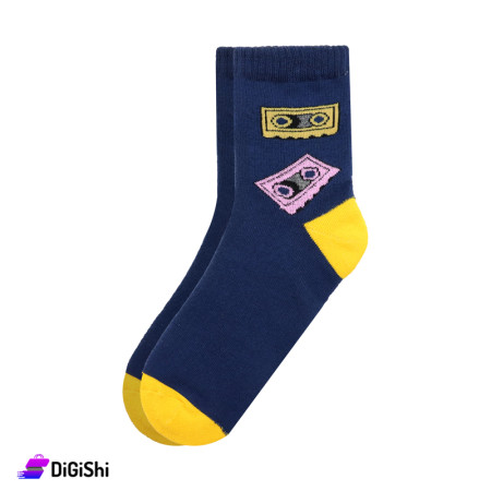ZOX Plus Women's Towel Lined Socks Medium Length with Cassette Drawing - Navy