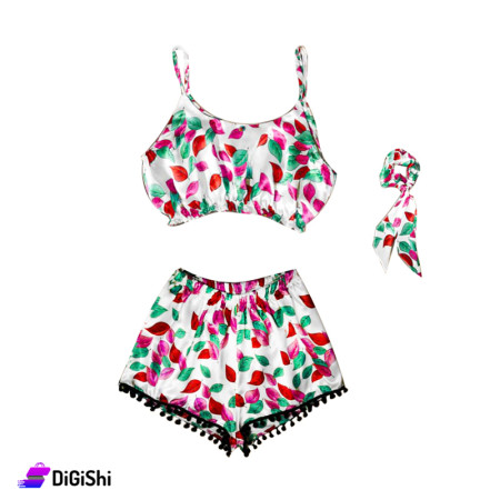 Women's Satin Pajamas Tree Leaves Drawing - Tiffany & Fuchsia