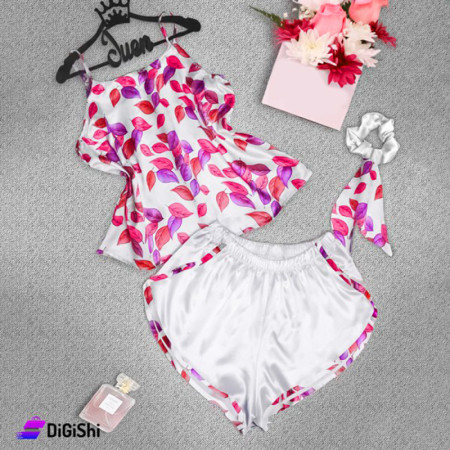 Women's Satin Pajamas Tree Leaves Drawing - Purple & Red