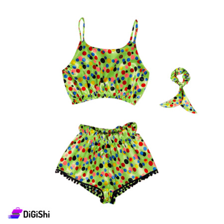 بيجاما نسائية ساتان منقطة - أخضر