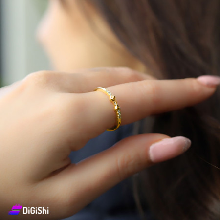 Golden Ring with Zircon Bow Shaped - Golden