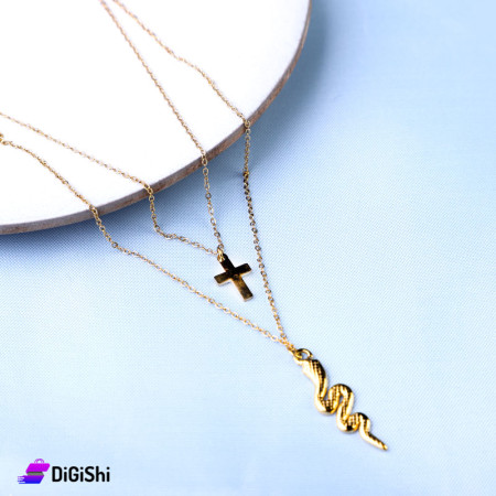 2 Layers Soft Women's Necklace With Cross & Snake Pendant