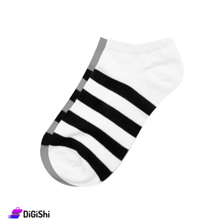 ZOX Plus Men's Short Cotton Striped Socks - White