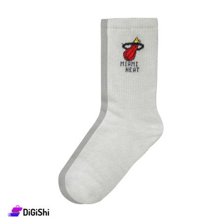 ZOX Plus Men's Cotton Long Leg Socks with MIAMI HEAT Writing - Gray