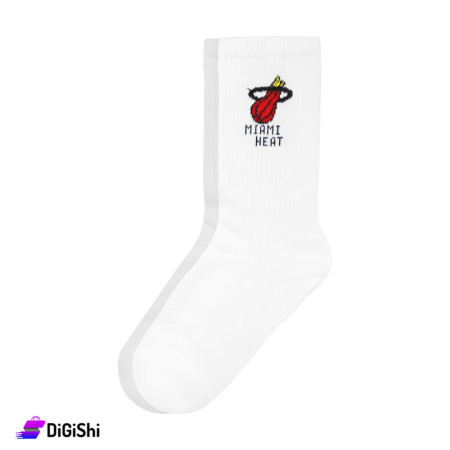 جوارب قطن بشكير رجالي ساق طويل كتابة MIAMI HEAT ZOX Plus - أبيض