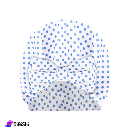 Cotton Lycra Dotted Turban with Bow - White and Blue
