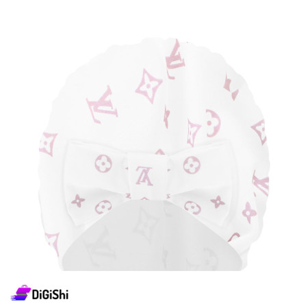 Cotton Lycra LV Turban with Bow - off White and Nude