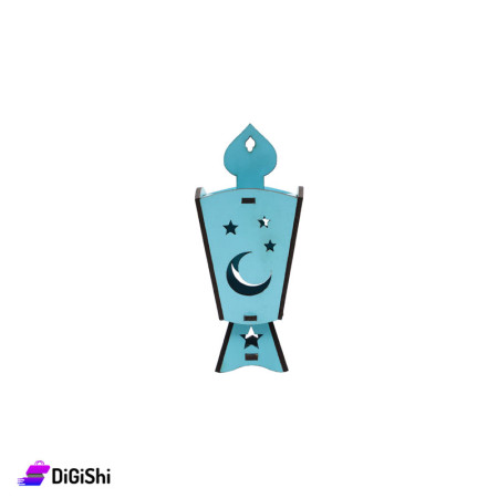 زينة خشب لرمضان شكل فانوس - أزرق