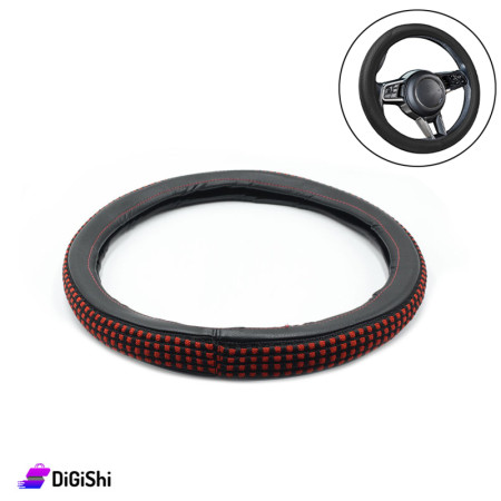 Car Leather Steering Wheel Cover - Black and Red