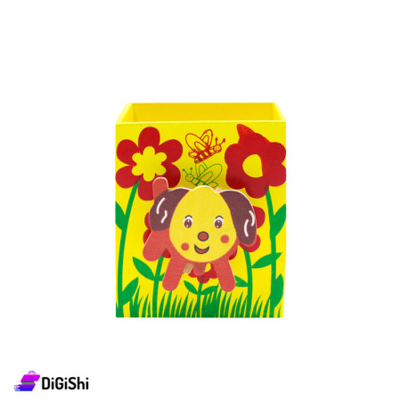 Wooden Desk Pencil Case with Dog Shape - Yellow