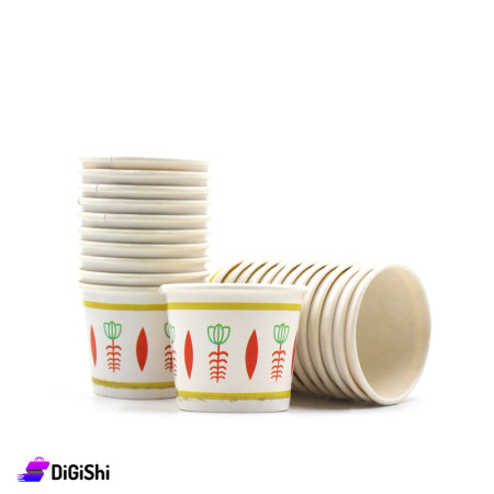 مجموعة كاسات كرتون رسمة وردة 2 أونص - أبيض