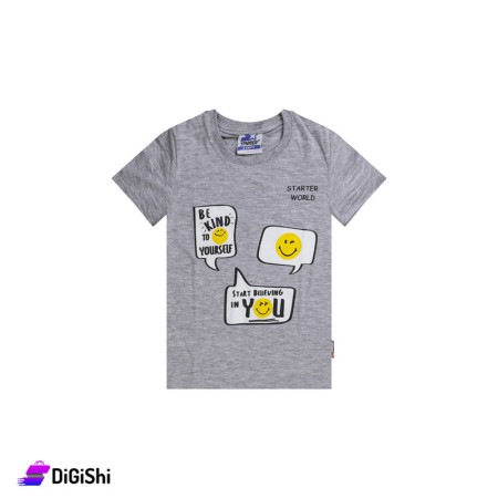 STARTER  Boy's Cotton Half-Sleeved T-shirt with Smile Print - Black